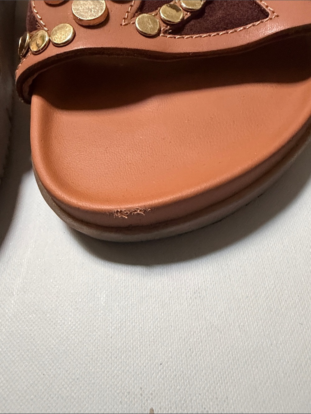 Free People Tan Leather Studded Double-Strap Slide Sandals - Picture 3 of 6